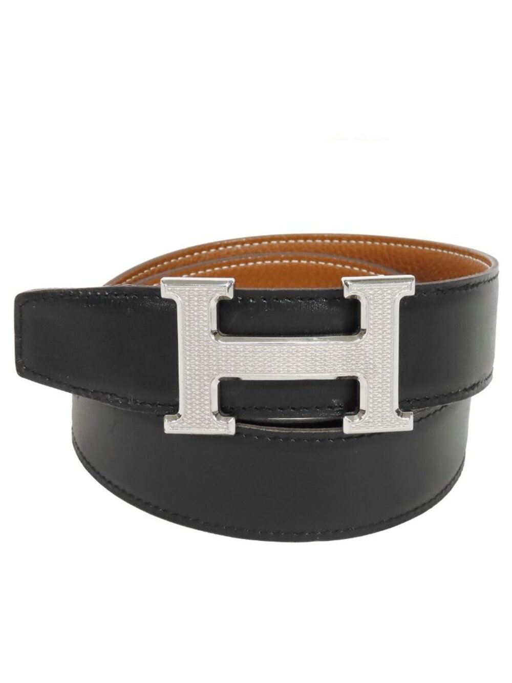 Hermes Con H Belt Black Gold Silver Box Calf Togo Reversible Gyroch Buckle 90